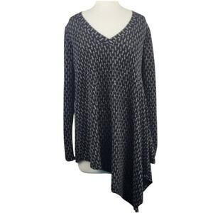 Alembika Asymmetrical Tunic Top Black Tan Print Size 1 = 6/8